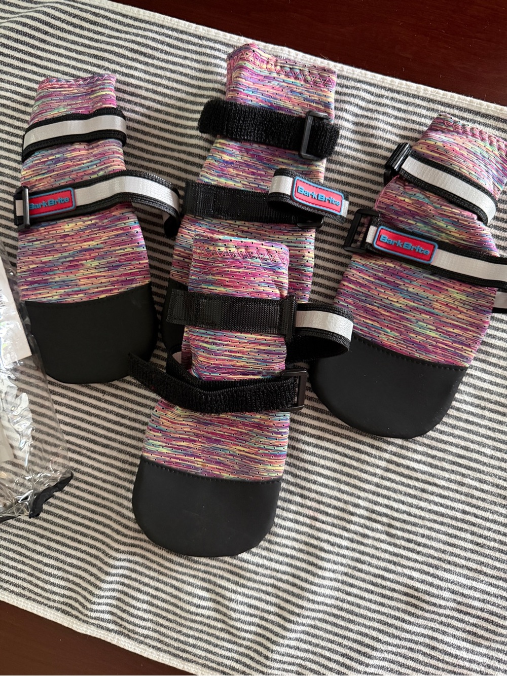 Pink Multi-Stripe Reflective Dog Boots - Set of 4